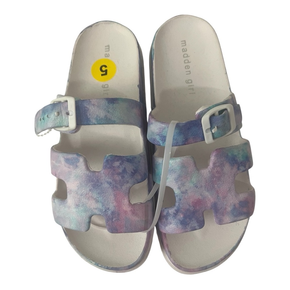 Madden Girl Blue and Purple Watercolor Slide Sandals, Brand New